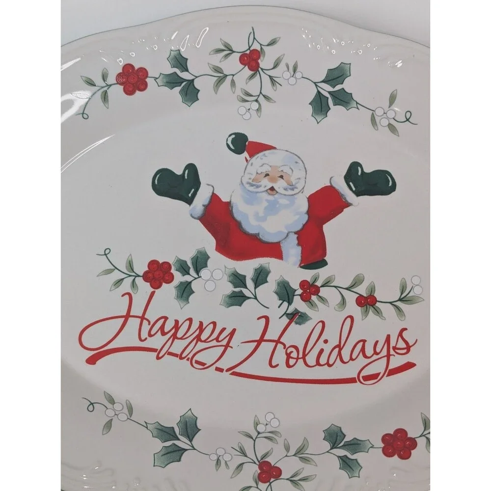 WINTERBERRY Pfaltzgraff Happy Holidays Santa Oval Platter Tray Open Box